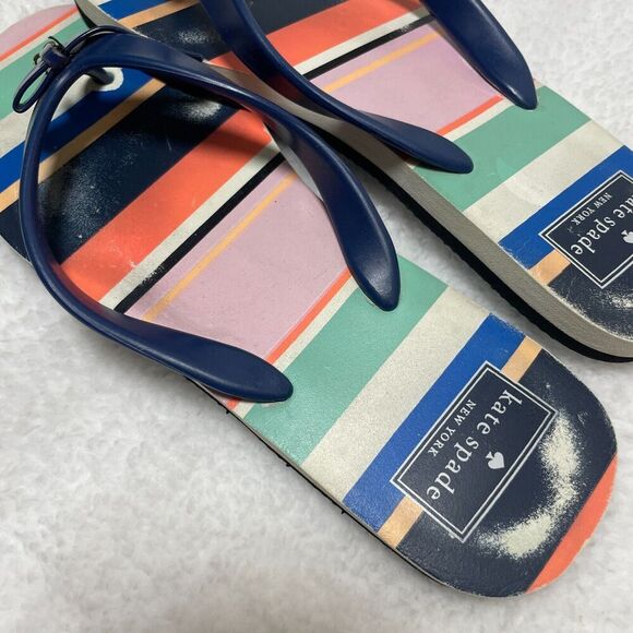 Kate Spade Flip Flops Distressed Women 7/8 US Charms Multicolor Striped - Picture 4 of 6